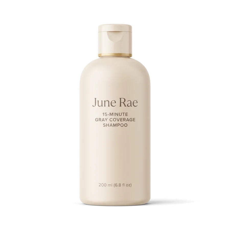 The cream June Rae 15-Minute Gray Coverage Shampoo bottle